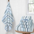 100% Cotton Blue Striped Luxury 6 Piece Towel Set, Quick Dry & Highly Absorbent by VOOVAMOVAS