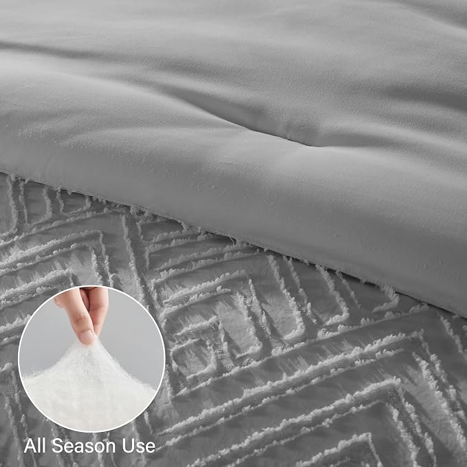 Zzlpp King Comforter Set 7 Pieces, Light Grey Tufted Bed in a Bag - Image 6