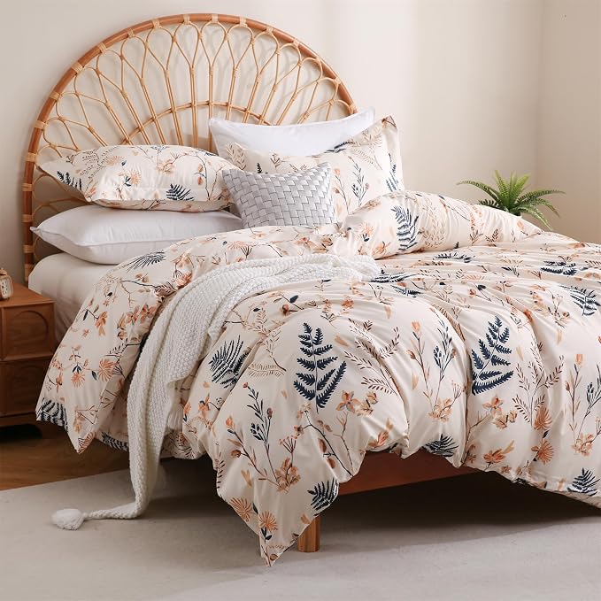 JSD Fall Floral Duvet Cover Set King Size, 3 Piece Boho Botanical Printed - Image 2