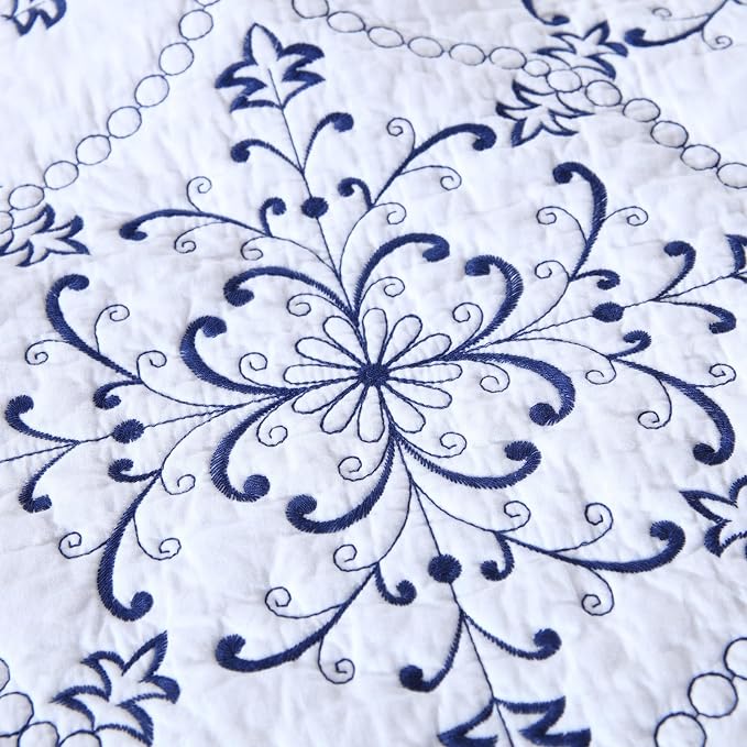 ROOMLIFE Quilt Set King Size 3D Floral Embroidery Pattern 3-Piece Cotton - Image 5