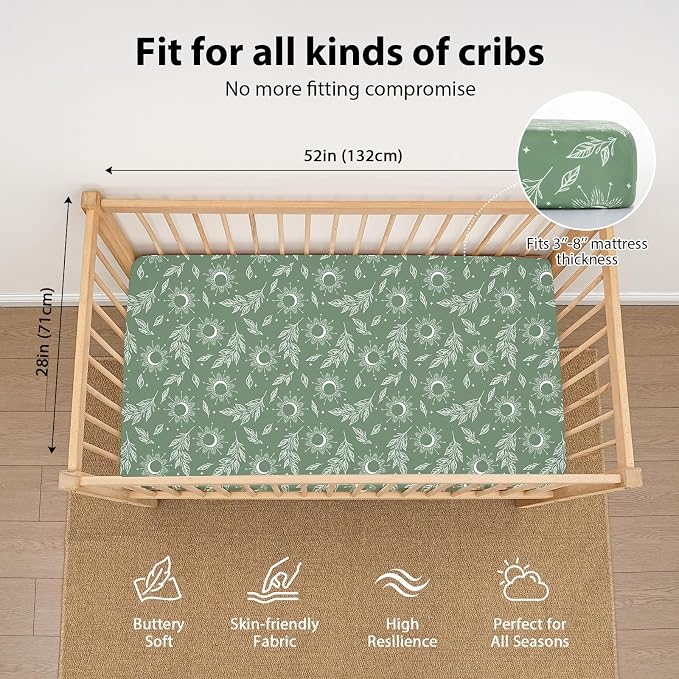 Baby Crib Sheets for Boys and Girls, 3 Pack Fitted Toddler Bed Sheets Neutral - Image 3