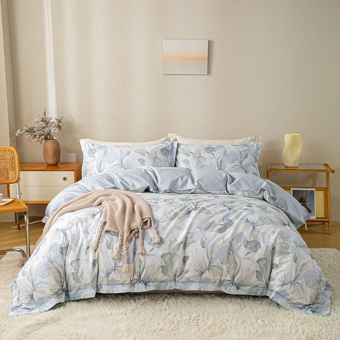 OAITE Duvet Cover Set Queen Size Floral Pattern Ultra Soft 100% Cotton Duvet - Image 2
