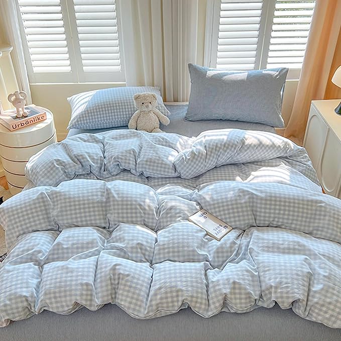 BOLINLIVING Gingham Duvet Cover King Size, Microfiber Bedding Set - Image 7