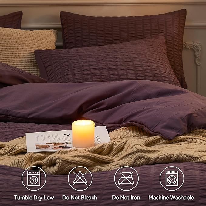 JELLYMONI Purple Duvet Cover Full Size, Soft Breathable Seersucker Duvet Cover - Image 4