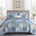 Mybedsoul Navy Blue Quilt Set Queen Size, 3 Pieces Plaid Floral Bedspread Set by Mybedsoul