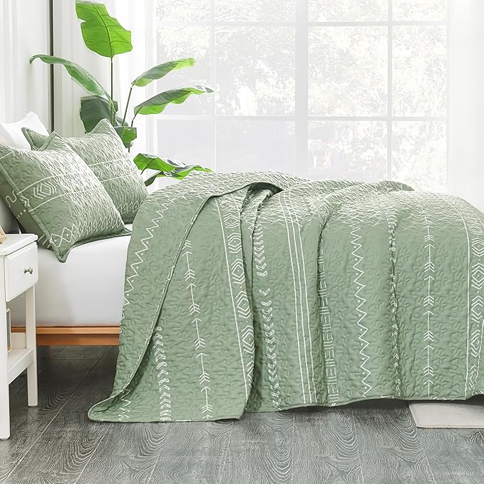 Andency Sage Green Twin Quilt Set, 2 Pieces Boho Lightweight Soft Striped - Image 3