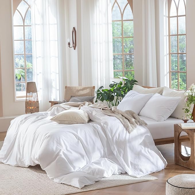 MooMee Bedding Duvet Cover Set 100% Washed Cotton Linen Like Textured - Image 3