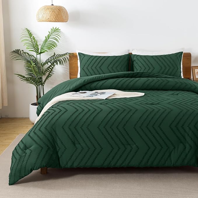Andency Dark Emerald Green Queen Comforter Set, Boho Soft Warm Forest Bedding - Image 6