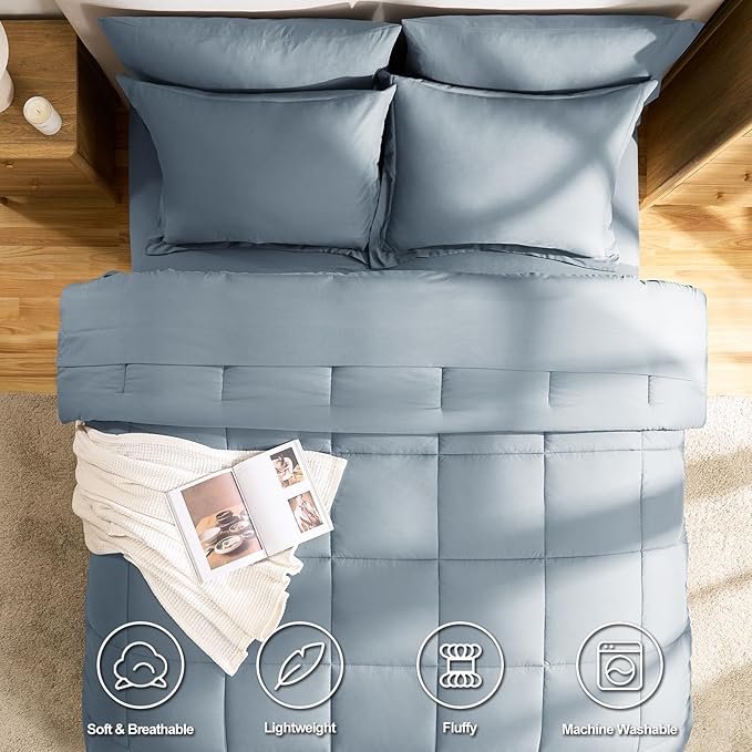 CozyLux Oversized Queen Comforter Sets Grayish Blue, 7 Pieces Bed in a Bag - Image 2