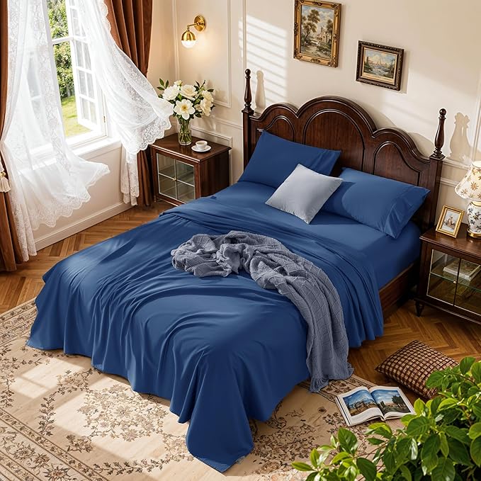 LBRO2M 1000 Thread Count 100% Cotton Sheets Set, King Size Bed Sheet 4 Piece by LBRO2MBedding