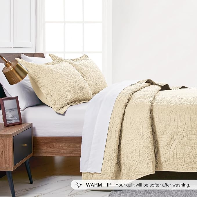 Love's cabin King Size Quilt Set Camel Bedspreads - Image 4