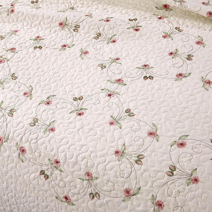 Quilt Set Floral Leaves 3D Embroidery Pattern 3 PCS Cotton Reversible Quilted - Image 5