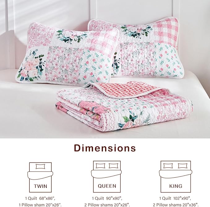 Joyreap 3 Pieces Floral Patchwork Quilt Set King, Soft n Cozy Microfiber Quilt - Image 7