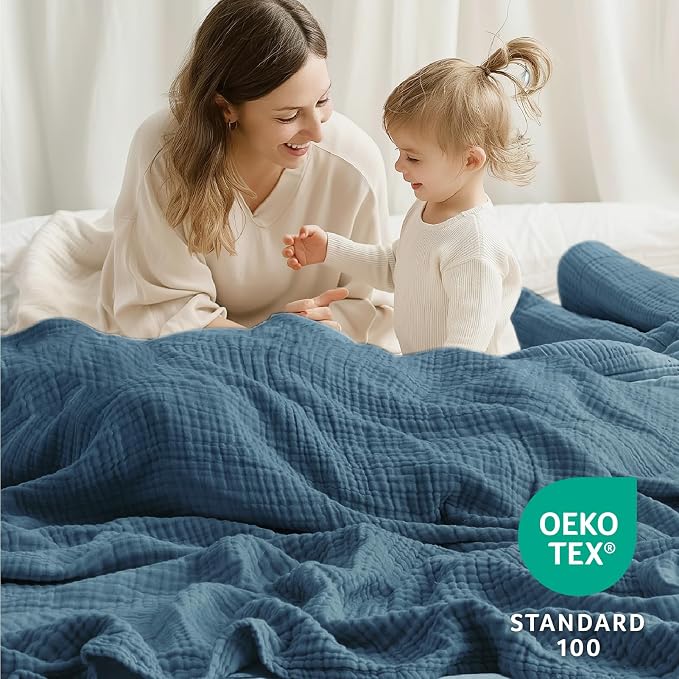 100% Cotton Muslin Blanket 40" x 40", Breathable and Lightweight Cotton Throw - Image 2