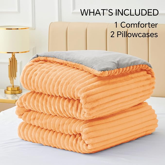 BEDELITE Fleece Queen Comforter Set -Super Soft & Warm Fluffy Coral Bedding - Image 6