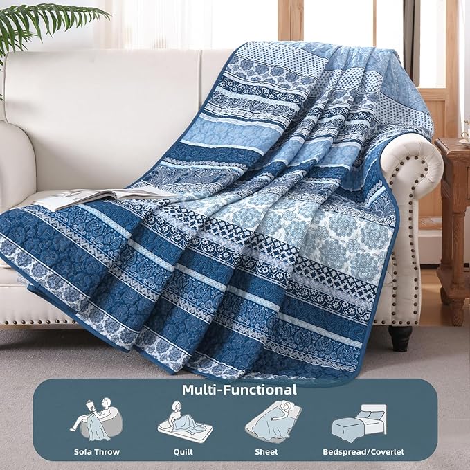 WONGS BEDDING Boho Quilt Set King Size, Lightweight Microfiber Bedspread - Image 3