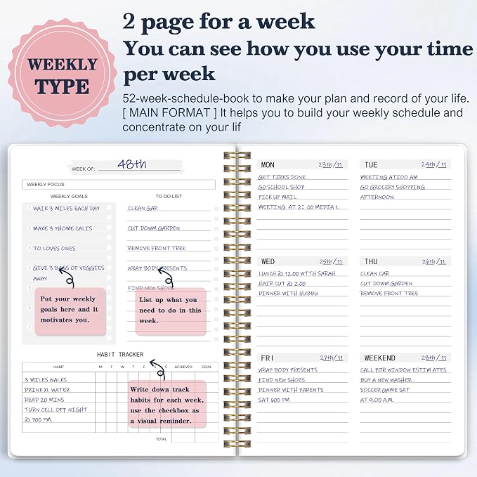 Undated Weekly Planner- Weekly Goals Notebook, A5 To Do List Planner, Habit - Image 4