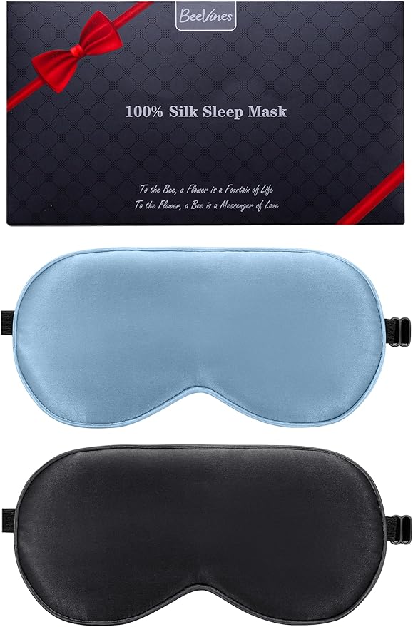 BeeVines 100% Real Mulberry Silk 2 Pack Sleep Mask, Pure Silk Eye Masks by BeeVines