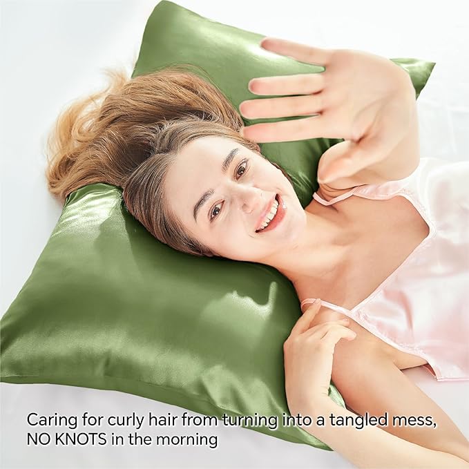 BEDELITE Satin Pillowcase with Zipper 2 Pack, Cedar Green Pillow Cases Standard - Image 4