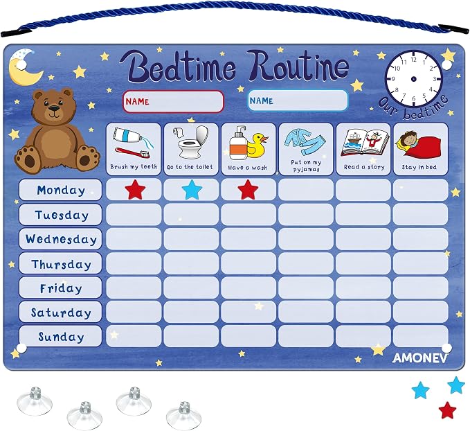 Amonev Magnetic Bedtime Routine Chart Reward Chart and Sleep Training Stay in by Amonev