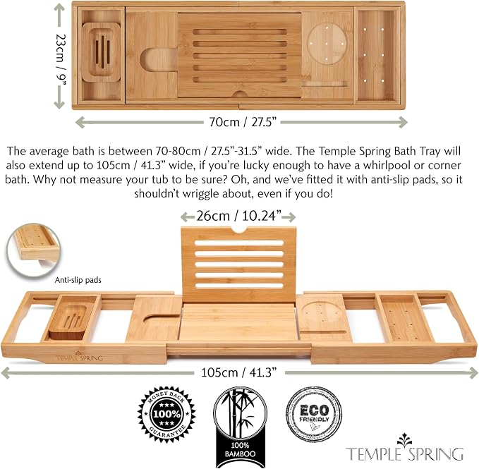 Temple Spring Bamboo Bathtub Tray Caddy - Image 3