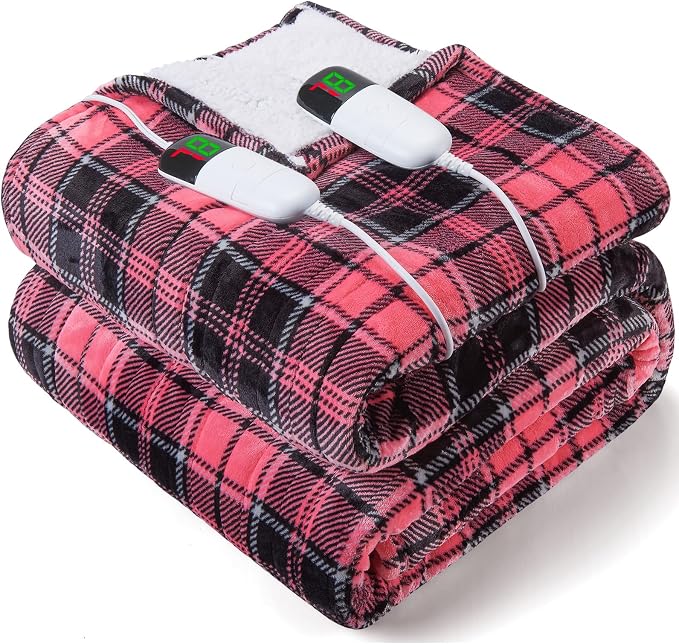 Pink Heated Blanket Electric, Queen Size 84X90, 10 Heat Levels/8 Hours Auto - Image 8