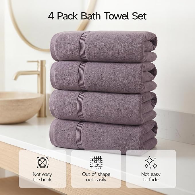 ecolook Bath Towels Set of 4, 100% Cotton, 27 x 55 Inches, Quick-Drying & - Image 4
