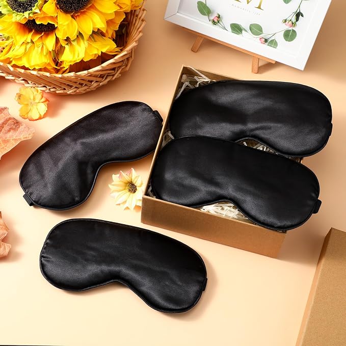 BBTO 4 Pcs Silk Sleep Eye Masks Smooth Soft Satin Eye Covers - Image 4