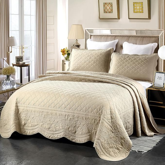 ROOMLIFE Quilt Set Full Size 3D Floral Embroidery Pattern 3-Piece Cotton - Image 2