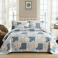 Mybedsoul Light Blue Quilt Set King Size, 3 Pieces Boho Plaid Floral Bedspread by Mybedsoul