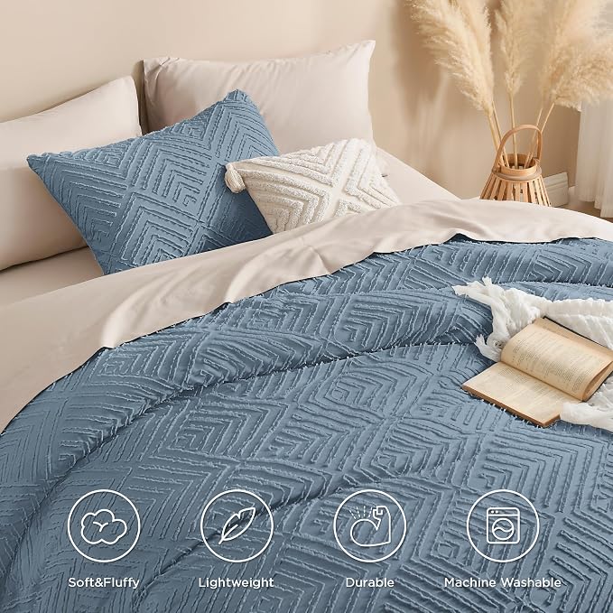 Andency Grayish Blue Comforter Set Queen Size, Lightweight Fluffy Bedding - Image 4