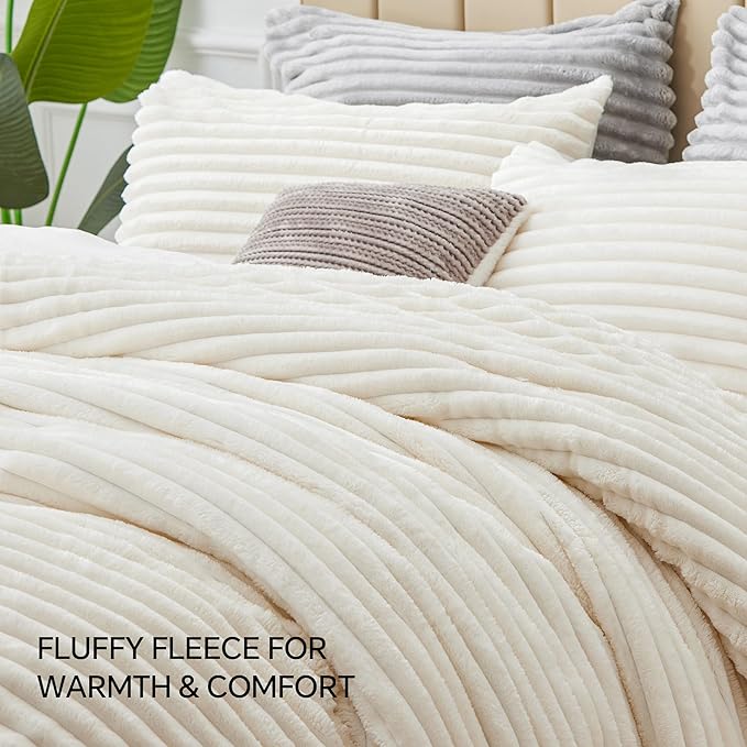 BEDELITE Fleece Queen Comforter Set -Super Soft & Warm Fluffy Cream White - Image 8
