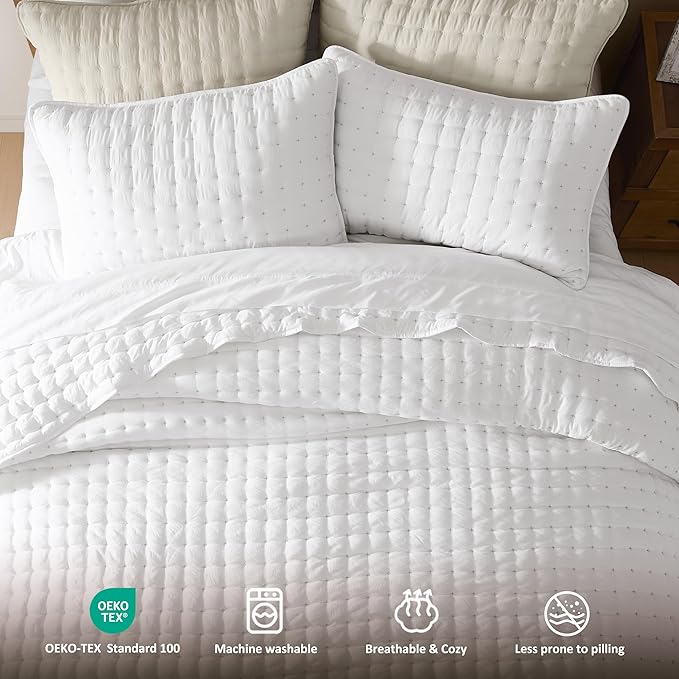 WDCOZY White California Cal King Size Quilt Bedding Sets - Image 7
