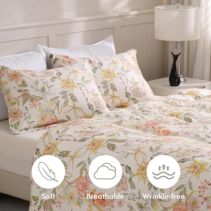 LONAVA King Floral 3 Pcs Duvet Cover Set, Breathable Soft Microfiber Glass - Image 3