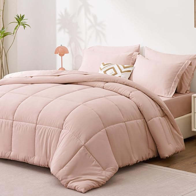 Love's cabin King Size Comforter Set Blush Pink, 7 Pieces King Bed in a Bag - Image 2