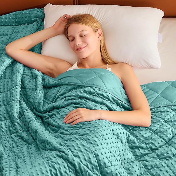 Teal Weighted Blanket for Adults 12lbs, Twin Full Size Cooling Minky Heavy by BETU