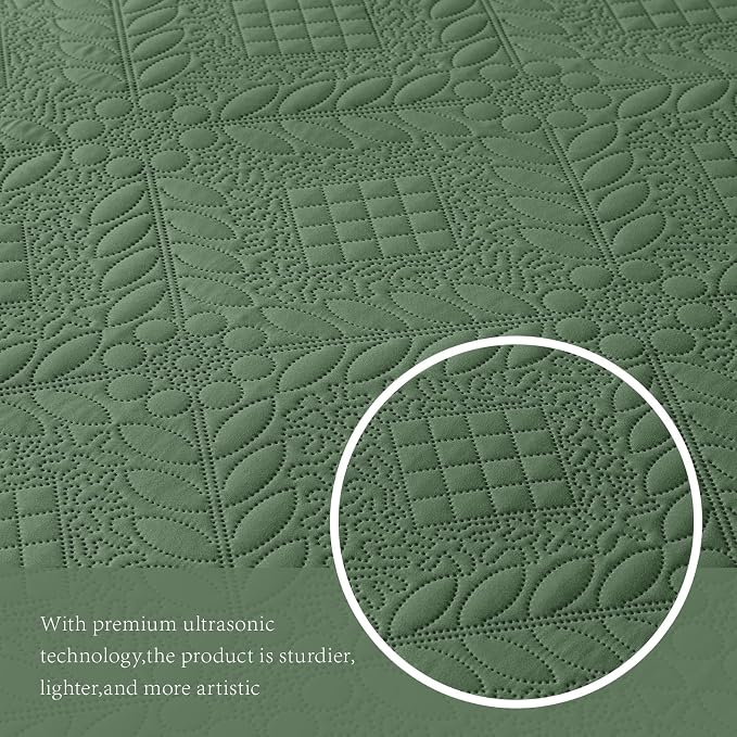 FLYMME Twin Quilt Bedding Set, Olive Green Ultra Soft Lightweight Microfiber - Image 7
