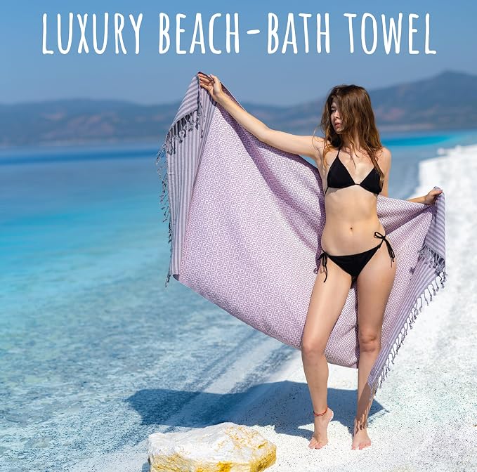 RRay Silver Turkish Beach Towel – 100% Turkish Cotton 40"x71" Quick Dry - Image 2