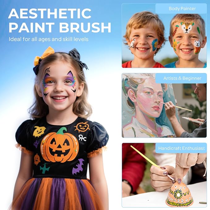 Nicpro 7pcs Face Paint Brush Set, Aesthetic Pastel Artist Paintbrushes - Image 6