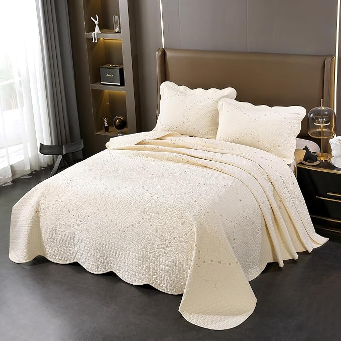 ROOMLIFE Quilt Set Full Size 3D Floral Embroidery Pattern 3-Piece Cotton - Image 5