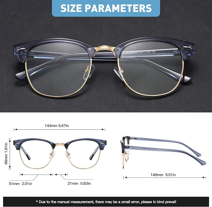 Blue Light Blocking Glasses Vintage Half Frame UV Clear Lens Anti Eyestrain - Image 2