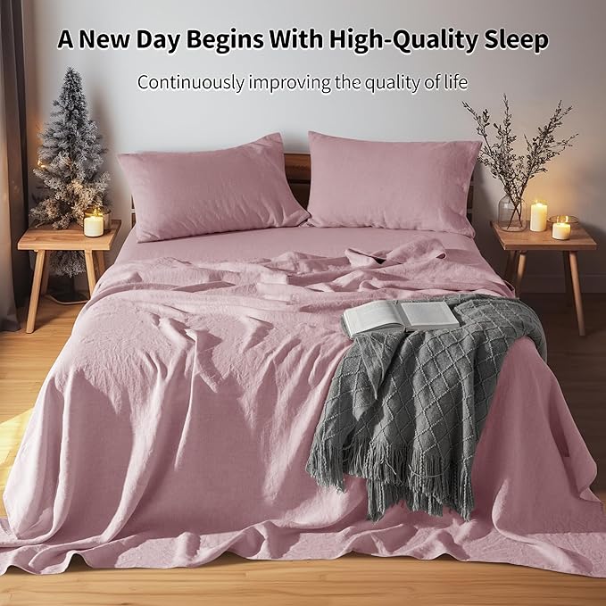 LBRO2M 100% Pure Linen Sheet Set Deep Pocket Up to 16" Bed Sheets Sets - Image 2