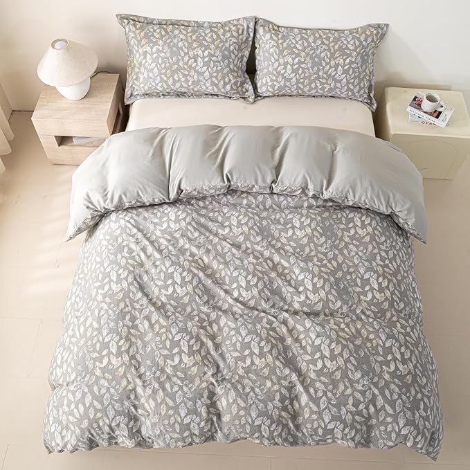 OAITE Brown Leaves Queen Size Duvet Cover-3 Pieces Prewashed Cotton-Like - Image 6
