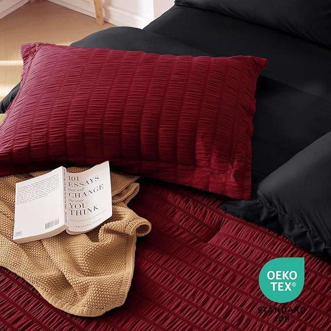 MUXHOMO 7 Pieces King Comforter Set, Seersucker Bed in a Bag King Size - Image 9