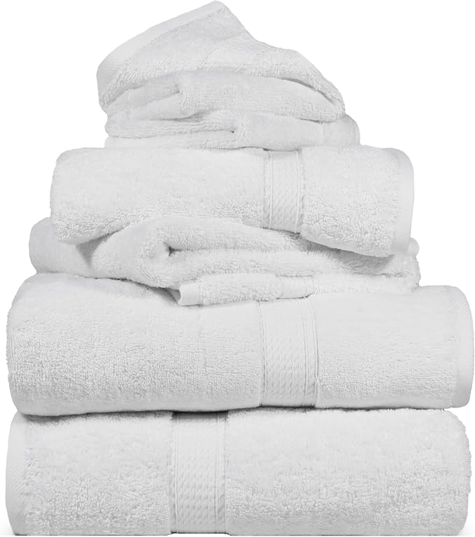 SUPERIOR Egyptian Cotton Pile 6 Piece Towel Set, Includes 2 Bath, 2 Hand by SUPERIOR