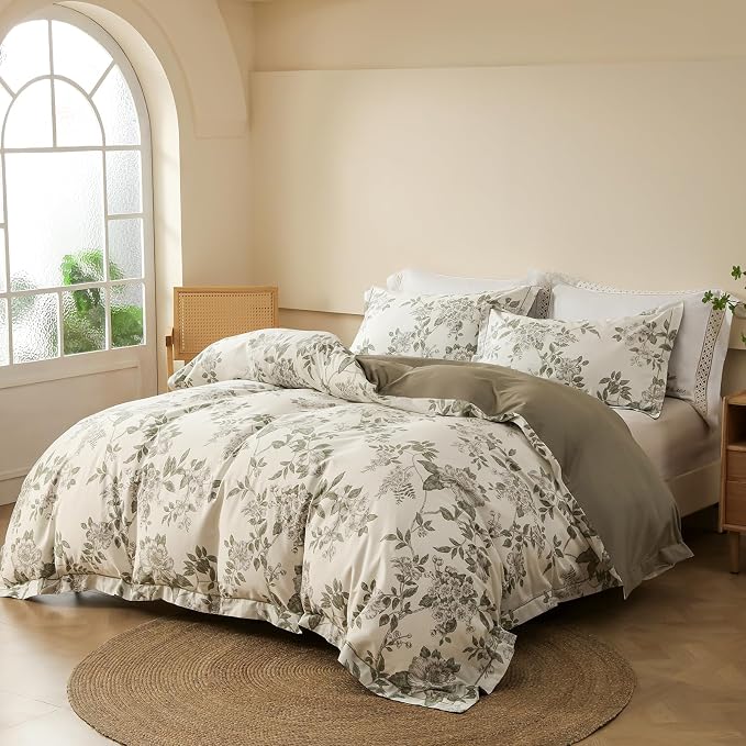 Duvet Cover Set Twin Size Floral Pattern 600 Thread Count Ultra Soft 100% Long - Image 2