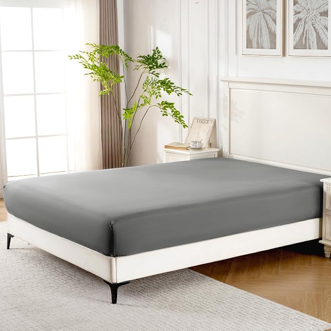 ROSE&RISY Light Grey Twin Fitted Sheet, Soft and Breathable - Image 3