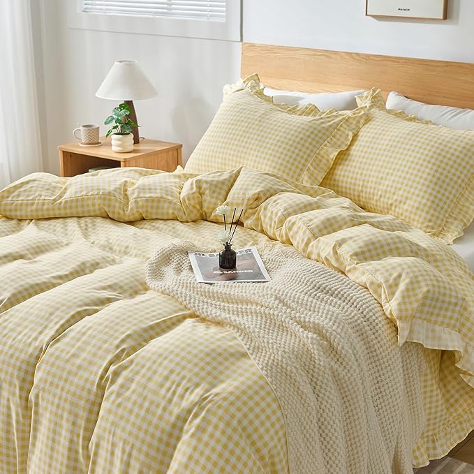 Gingham Duvet Cover King Size, 3 Pieces Soft Breathable Microfiber Plaid - Image 6