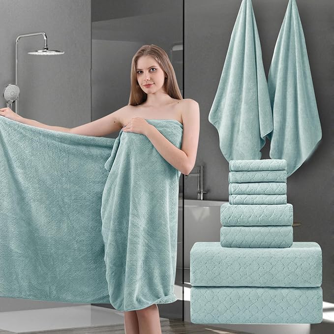 Ycosy 8-Piece Bath Towels Set, 2 Oversized Bath Sheet, 2 Hand Towels and 4 by Ycosy