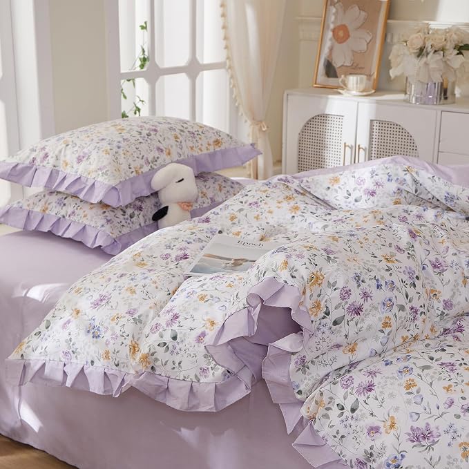 mixinni Floral Duvet Cover Set King Size, 100% Cotton 3-Piece Bedding Set - Image 4